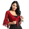 Stage Wear Women Sheer Floral Lace Blazer Bolero Shrug Flare Sleeve Lace-up Coat Crop Top Ballet Belly Dance Cardigan Wraps Cover Up