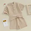 Clothing Sets Summer Toddler Boys Clothes Short Sleeve Mandarin Collar Tops Solid Shorts Sets Summer Childrens Clothing Cotton Oufits