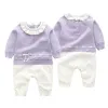 Photographie 03y Bébé Girls Tricoted Rompers 2022 Spring Infant New-Born Long Manneve Solid Ruffled Jumps Travis