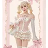 Casual Dresses Kawaii Y2K Women 3 Pieces Sets Sweet Sexy Slim Shirts Pink Lace Up Tops Mini Tutu Skirts Elegant Lolita Outfits 2024