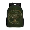 Backpack Green en Gold Life Travel Women Men School Laptop Bookbag Vikings Yggdrasil College Student Daypack Bags