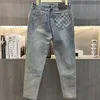 High Waist Washed Blue Straight Leg Mens Leisure designer Jeans Spring and Autumn Fashion Brand Leather Label of Metal Slim Fit Pants