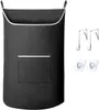 XL Hanging Laundry Hamper Bag Black Door with Large Openging Basket 240424