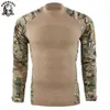 Tactische T-shirts US Army Military Uniform Hunting Tactical T-shirt Lange mouwen Cotton Derde generatie Battle Kikkerhemd Heren Training Camo Shirt 240426