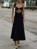 Casual Dresses Women Summer Cut Out Maxi Sexy Halter Tie Up Tank Fashion Black Long For Party
