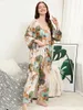 Women's Sleepwear Spring Autumn Plus Size S-XXXL Viscose Floral Printed Women Slpwear Ladies Loose Thin Homewear Thr-piece Pajamas Set Y240426