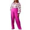 Pantalon de deux pièces pour femmes Pantalon d'automne Fashion Two Piece Set African Women Elegant Ol Fragmented Satin Shirt Pantal