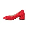 Chaussures habillées confortables Red Yellow Femmes Pumps Fashion Med Talons Lady plus petite taille 30 10 43 46 48