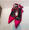 2024 Summer Rose Red Ankle Strap Pointed Dress Formal Shoes