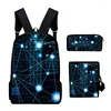 Backpack Hip Hop Jeugdige technologiestijl 3D -print 3 stks/Set Student Travel Bags Laptop Daypack Schoudertas Potlood Case