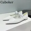 Casual Shoes 2024 Luxury Leather Woman's Ballets pekade tår Chunky Heels Fashion Weeks Slip-On Walk Formal Loafers