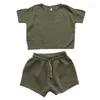 Kledingsets 2024 Summer Girls Set Muslin Cotton Tweed Piece Losse Top en Shorts