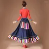 Set di abbigliamento da palcoscenico di costumi per esibizioni di danza tibetana in stile etnico per adulti Skirt a due pezzi