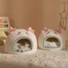 Cat Carriers Crates Houses Soft Cat Bed Sleeping Room Dog Cat Winter House Mat Tent Tent Kitten Puppy Warm zacht pluche cartoon Alpaca House Nieuwe benodigdheden 240426