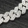 Biżuteria hip -hopowa moissanite kubański naszyjnik lód 925 srebrny srebrny 15 mm klastrował kubański łańcuch moin