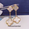 Designer Luxury Jewelry Earring Fanjia Classic 925 Silver Plated Clover Double Flower Earrings with Natural White Fritillaria Light and Hot Selling for Women