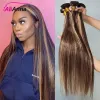 Wigs Highlight Bundles Straight Human Hair Bundles Raw Hair P4/27 Colored Ombre Honey Blonde Bundles Brazilian Hair Extensions