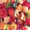 Decorative Flowers Artificial Silk Rose Plants Rolled Flower Wall Panel Up Hall Home Wedding Backdrop Decoration For Event Red Orange