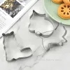 Moldes 5pcs Cat Cookie Cutter Sandwiches Sanduíches de aço inoxidável Frutas Fruits Cutter Mold Biscoit for Kids Ferramentas de carimbo de cozimento diy