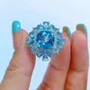 Bague de cluster Anneau pour femme avec Suisse Natural Blue Topaz Gemstone 10 mm Bijoux vintage Datation Lady Cadeau