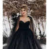 3d gotische drees a-line bloemen bruiloftapparaat zwarte cape tule mouwen sweetheart nek lange trein satijnen bruidsjurken terug veter plus size vintage bruid