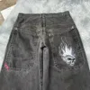 Streetwear y2k shorts harajuku hiphop skelett grafisk knälängd denim gym shorts mens kvinnor gotiska män basket kort 240415