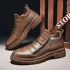 Zapatos informales 2024 Spring Men Sneakers Fashion British Style Round Toe Mid-Top Trabajo Conveniente Zip Caminata
