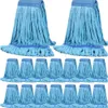 16 PCS Bulk Microfiber MOP Head Replacement Set - Blue Looped End Wet Mop Head Refillings For Home and Commercial Floor Cleaning - Industrial Grad 18 Oz Tube Mop Heads