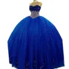 Royal Quinceanera Crystal Sweet Blue Abites 16 Perline Tulle Ball Adcet Appliques in pizzo Appliques Lunghezza Princess Party Ocn Obito Vestidos