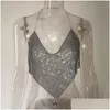 Camisoles Tanks Gacvga Triangle Diamonds Crop Top Crystal Halter Summer S Glitter women yバックレスナイトクラブブラレットタンク230508 d dhbaf