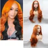 European and American women wig orange medium-parted long curly hair chemical fiber high-temperature silk front lace headband hand-woven wig