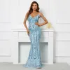 Runway Dresses YIDINGZS Women Sequin Dress Strap Beading Party Maxi Dress Sexy V Neck Evening Dress Long Prom Dress Y240426