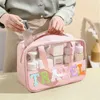 Cosmetic Bags Preppy Clear TRAVEL Makeup With Chenille Letter STUFF Patches Large Make Up Bag Zipper Pouch Handle