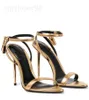 Tom Luksusowy projektant Fords Sandals Metal Padlock wąskie słowo opaska na wysokim obcasie popowe pięta wskazane damskie skórzane dama buty na wysokim obcasie