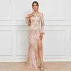 Runway Dresses Elegant Long Slve Sequin Evening Dress Gold Party Maxi Dress Y240426