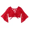 Stage Wear Women Sheer Floral Lace Blazer Bolero Shrug Flare Sleeve Lace-up Coat Crop Top Ballet Belly Dance Cardigan Wraps Cover Up