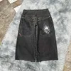 Streetwear y2k shorts harajuku hiphop skelett grafisk knälängd denim gym shorts mens kvinnor gotiska män basket kort 240415