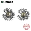 Studörhängen Balmora Real 925 Sterling Silver Gold Sun Flower Earring For Women Retro Elegant Statement Ear Studs Handgjorda smycken gåva