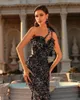 Runway-jurken Elegant Mermaid Celebrity Pailletten One-Shoulder Sweetheart Mouwloze rok voor dames slanke fit jurk avondfeestje