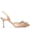 Luxury woman sandals low heel hangisli-mb&sandal satin slingback pumps back sling wedding dress shoes pointe with jewel buckle