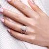 With Side Stones BUY Clear CZ Stone Ring For Women Unique Design Hollow Party Silver Color Engagement Jewelry Dropship