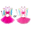 Stage Wear 4pcs Girls for Butterfly Costume Set Princess Gonna Rainbow Wing Headband Fairy Wand Halloween Cosplay Dress Up