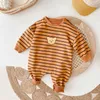 장미 가을 아기 롬 퍼 만화 곰 줄무늬 점프 슈트 옷 의상 h240509