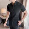 Homens de alta elasticidade Slim Fit Shirt 2024 Verão fino respirável camisa de manga curta Camisa formal casual sólida Men Roupas 240425