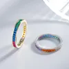 Pierścienie klastra 925 Silver Rainbow Women 3 mm Kolorowy diamentowy pierścionek Kobieta Lśniąca 5A Cyrkon Zaawansowany projekt luksusowy biżuteria Bankiet prezent