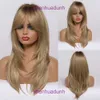 2024 Multiple multi-color options available full head set gradient gold black brown hot selling medium length straight hair curly wig