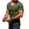 Męskie koszulki T-sens T-shirt Solid Kolor Pocket Pocket V-Neck z krótkim rękawem Zestaw T-shirt w Style T-shirt w rozmiarze Top Top 2021 J240426