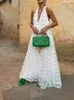 VGH White Patchwork Floral Dress for Women V Neck Sleeveless Elegant Maxi Loose Dresses Female Mode Clothing Style 240418