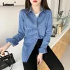 Dames blouses ladiguard 2024 single breasted top retro blauwe denim blouse ladies street jean outerwear lange vintage shirt blusas demin