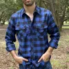 Skjortor Fall Men's Flanell Plaid LongSleeved Casual Button Shirt USA Regular Fit Size S till 2xl, klassisk rutig, dubbelfickdesign